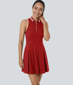 Active Dresses|Dresses<HALARA Collar Half Zip 2-Piece Pocket Pleated Golf Active Dress-Golf Tee Pocket