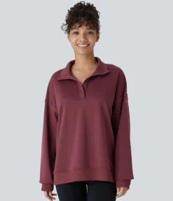 Sweatshirts & Hoodies<HALARA Collar Snap Dropped Shoulder Long Sleeve Hem Casual Sweatshirt