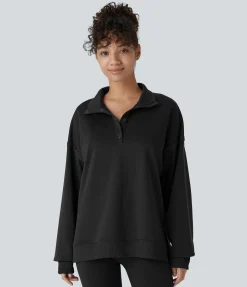 Sweatshirts & Hoodies<HALARA Collar Snap Dropped Shoulder Long Sleeve Hem Casual Sweatshirt