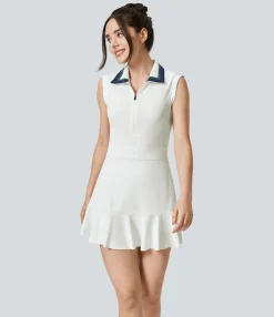 Mini Dresses|Active Dresses<HALARA Collar Zipper 2-Piece Pocket Cool Touch Mini Golf Active Dress-Golf Tee Pocket