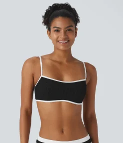 Beachwear<HALARA Color Block Crinkle Bikini Top Swimsuit