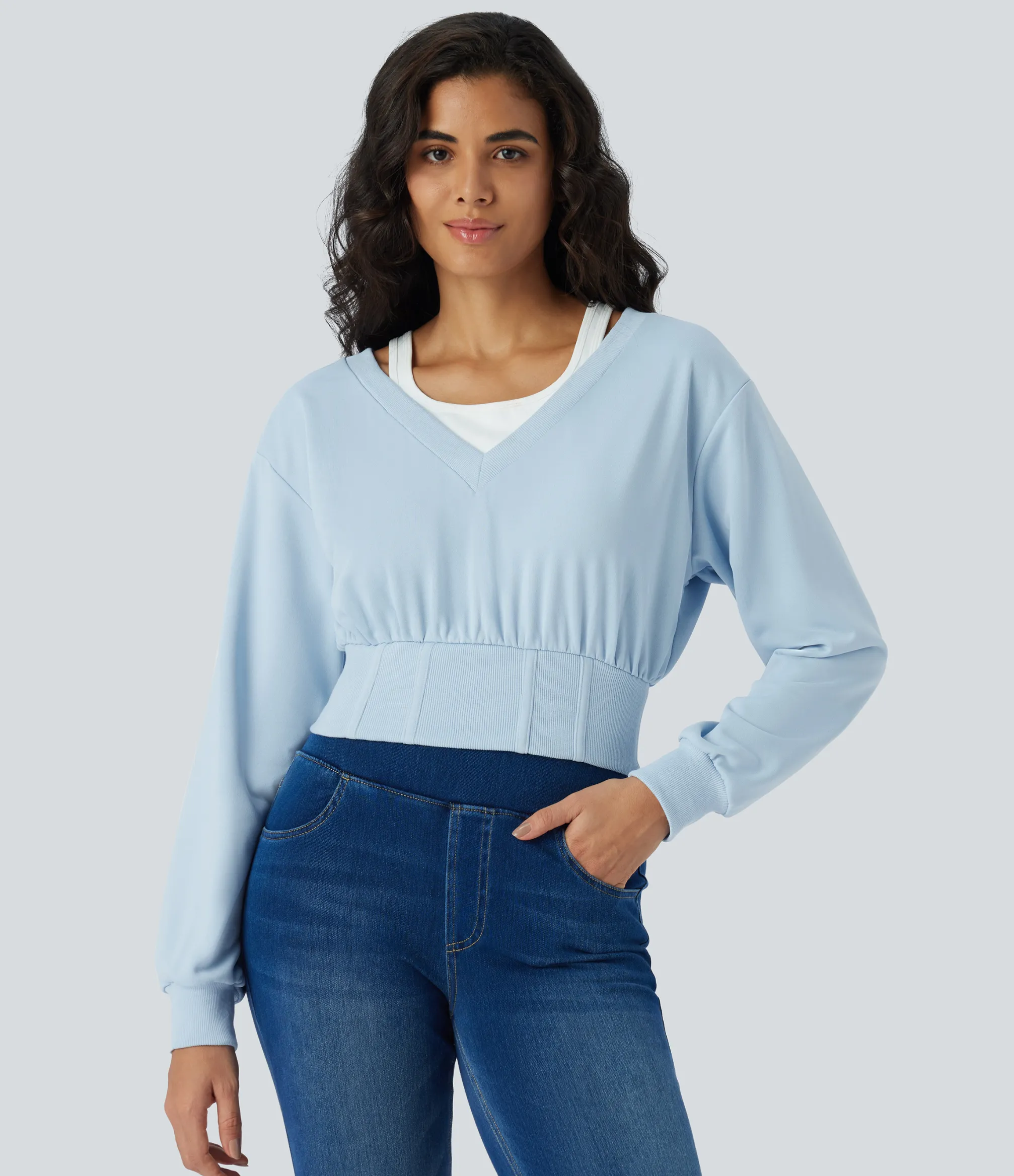 Sweatshirts & Hoodies<HALARA Color Block Long Sleeve Corset Cropped Casual Sweatshirt
