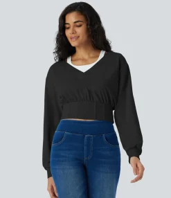 Sweatshirts & Hoodies<HALARA Color Block Long Sleeve Corset Cropped Casual Sweatshirt