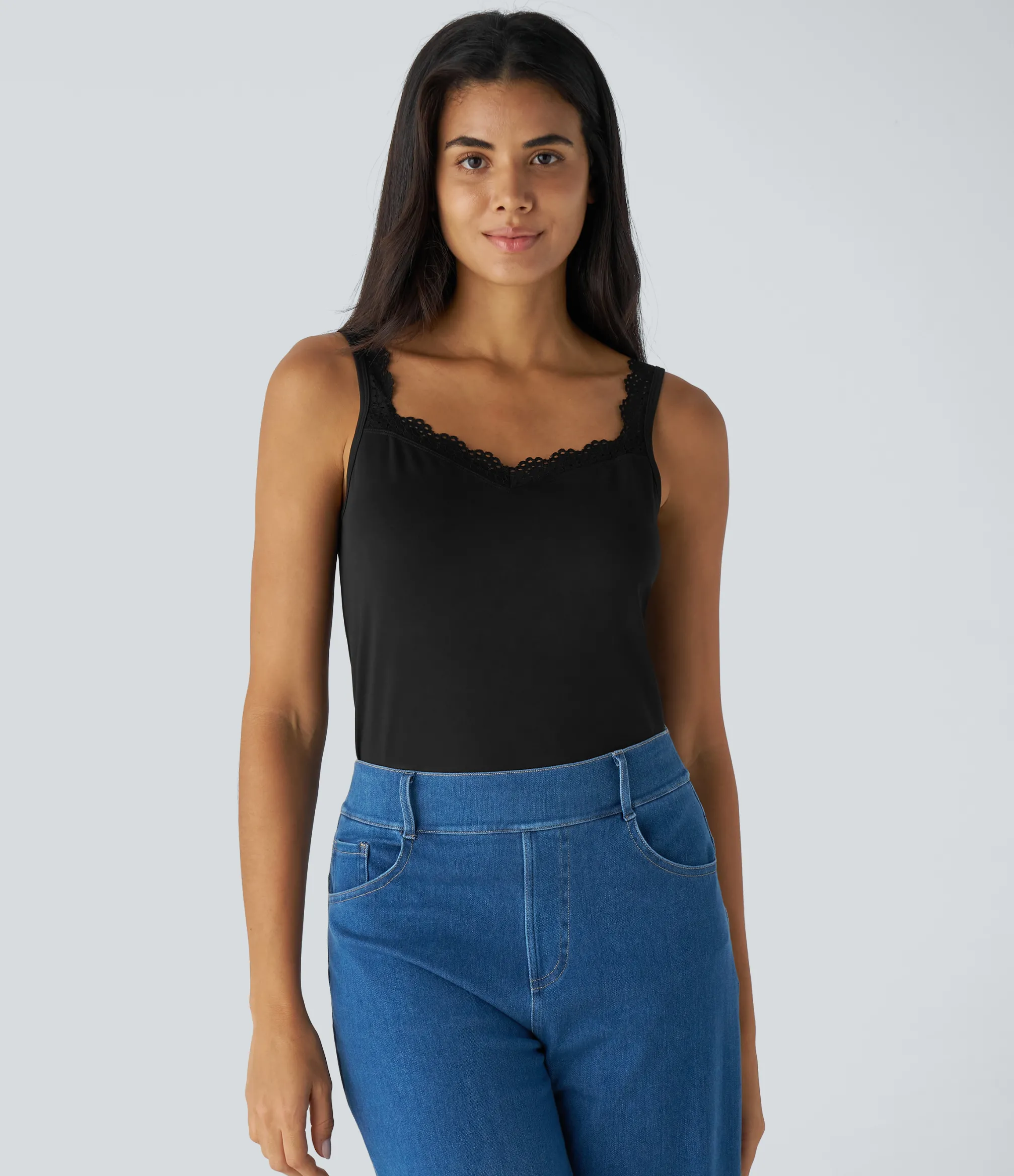 Casual Tops|Tank Tops & Camis<HALARA Contrast Lace Basic Casual Tank Top