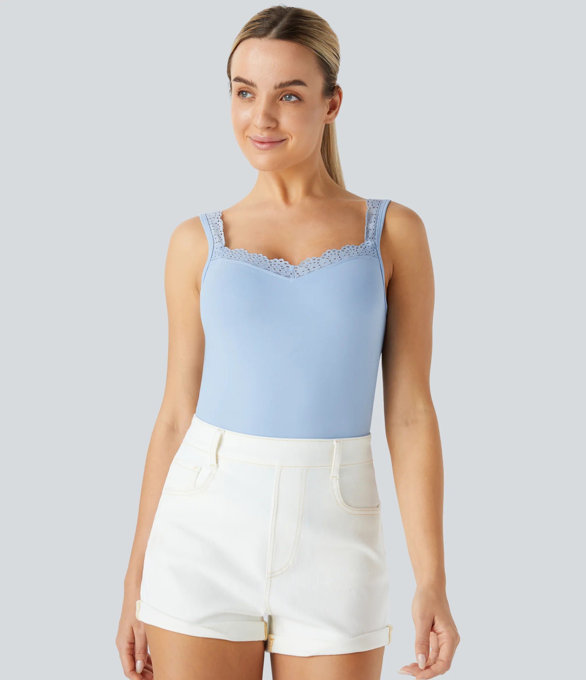 Casual Tops|Tank Tops & Camis<HALARA Contrast Lace Basic Casual Tank Top