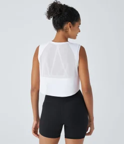 Tank Tops & Camis|Tank Tops<HALARA Contrast Mesh Asymmetric Hem Cropped Running Tank Top