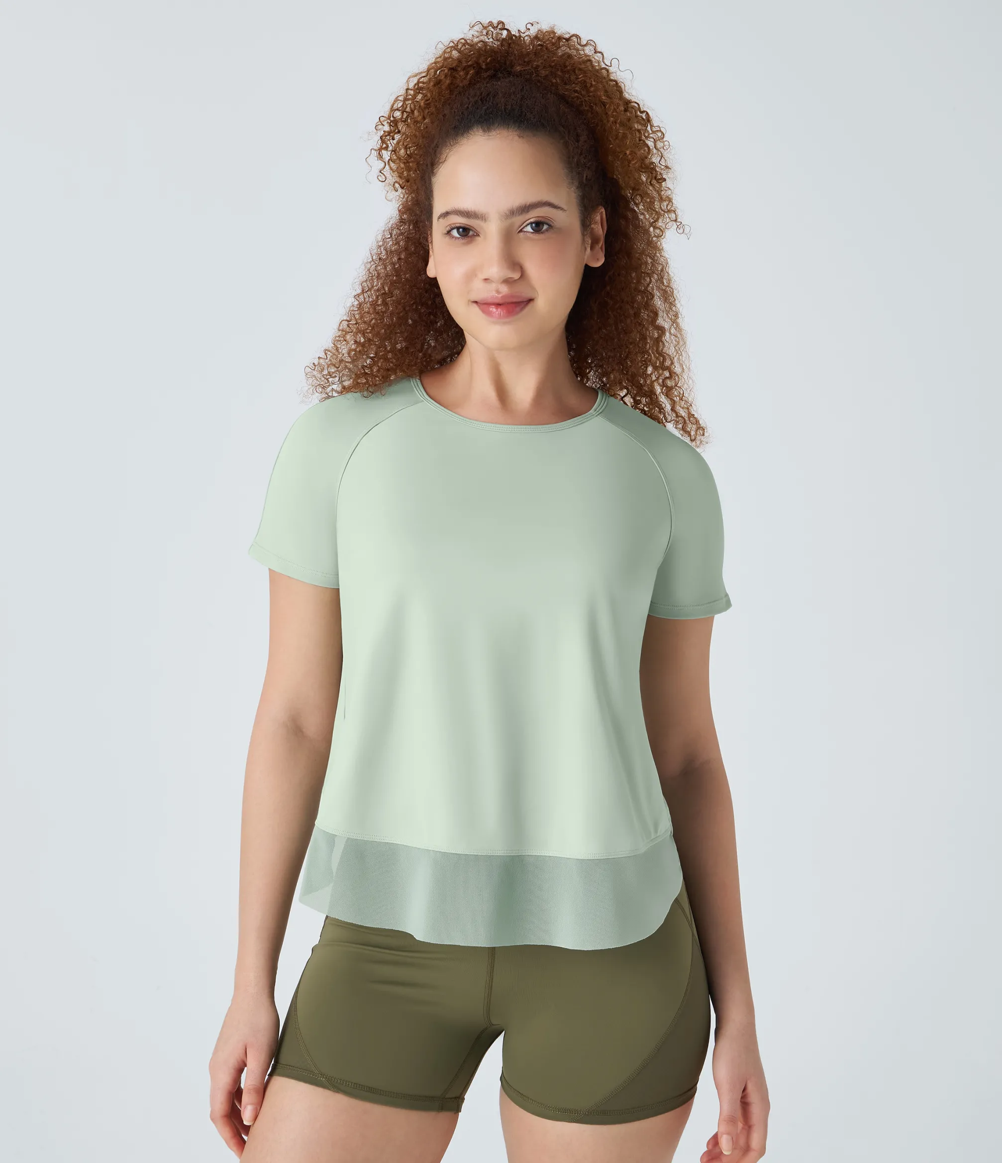 Yoga Tops|Sports Tops<HALARA Contrast Mesh Crossover Hem Yoga Sports Top