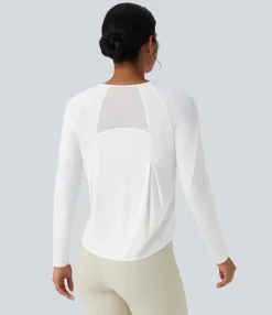 Sports Tops|Sports Tops<HALARA Contrast Mesh Curved Hem Cool Touch Quick Dry Running Sports Top