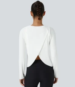 Sports Tops|Sports Tops<HALARA Contrast Mesh Hem Long Sleeve Cool Touch Yoga Sports Top-UPF50+