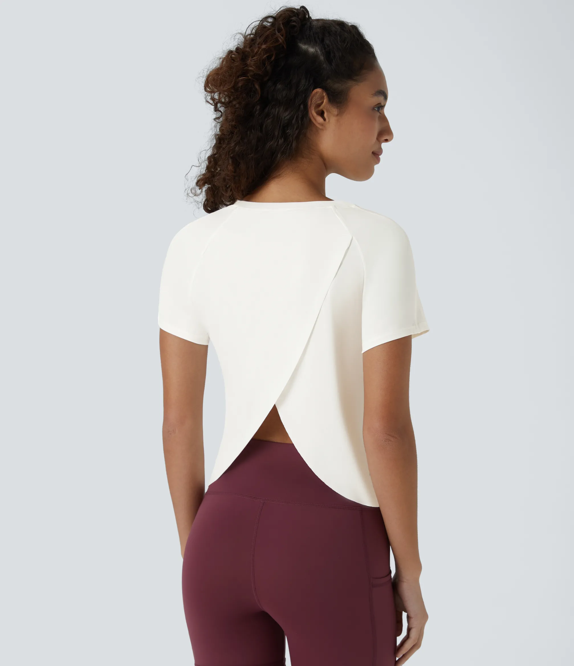 Yoga Tops|Sports Tops<HALARA Contrast Mesh Hem Short Sleeve Cool Touch Yoga Sports Top-UPF50+