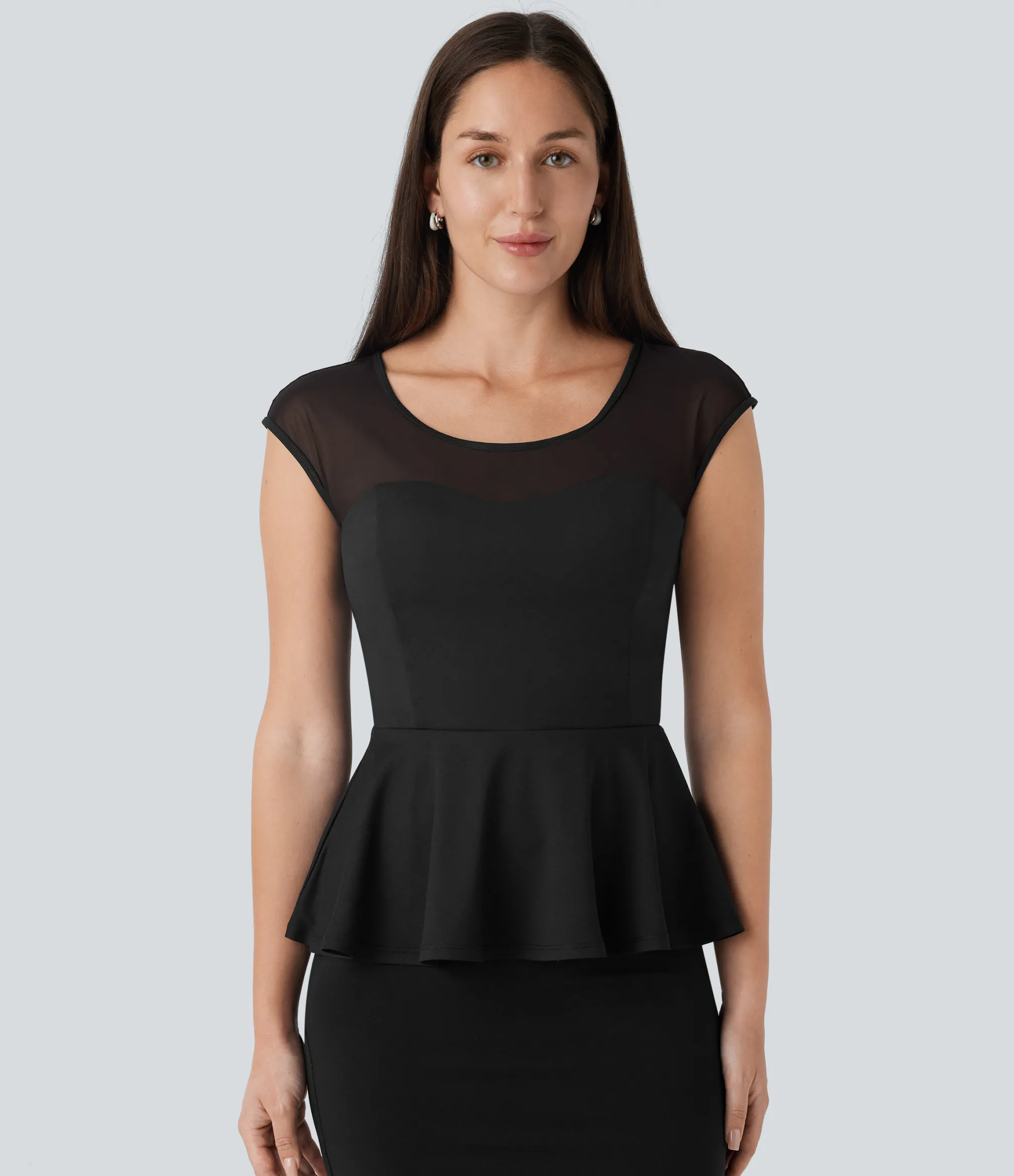 Work Tops<HALARA Contrast Mesh Slim Work Peplum Top