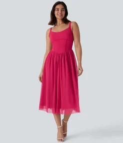 Dresses|Maxi & Midi Dresses<HALARA Corset Contrast Mesh Midi Dress