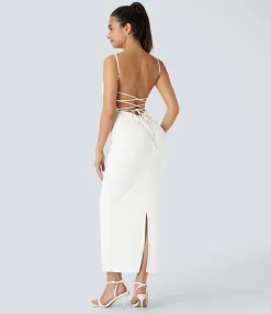 Dresses|Maxi & Midi Dresses<HALARA Corset Lace Up Ruched Midi Dress
