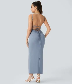 Dresses|Maxi & Midi Dresses<HALARA Corset Lace Up Ruched Midi Dress