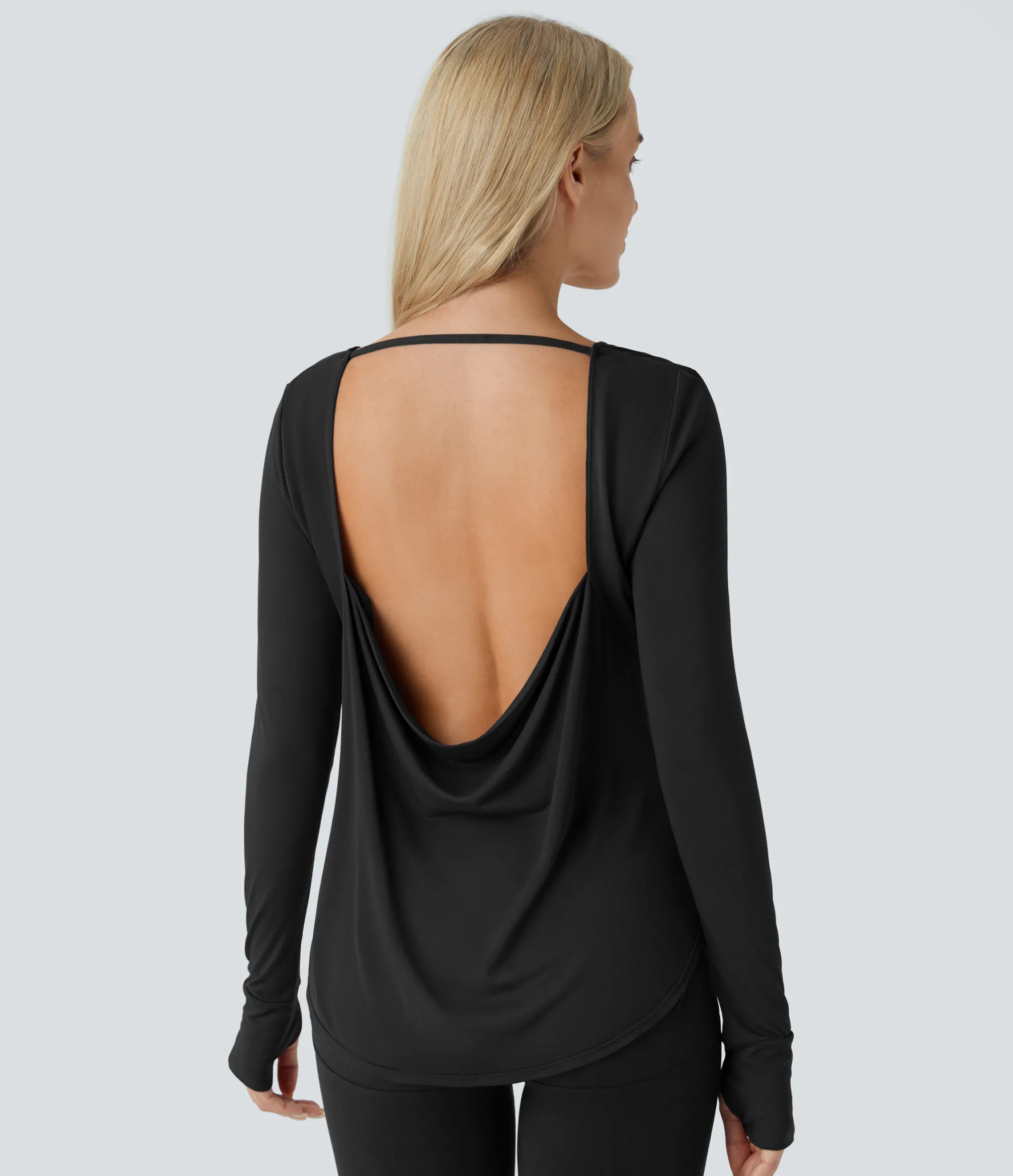 Yoga Tops|Sports Tops<HALARA Cowl Back Round Neck Thumb Hole Curved Hem Yoga Sports Top