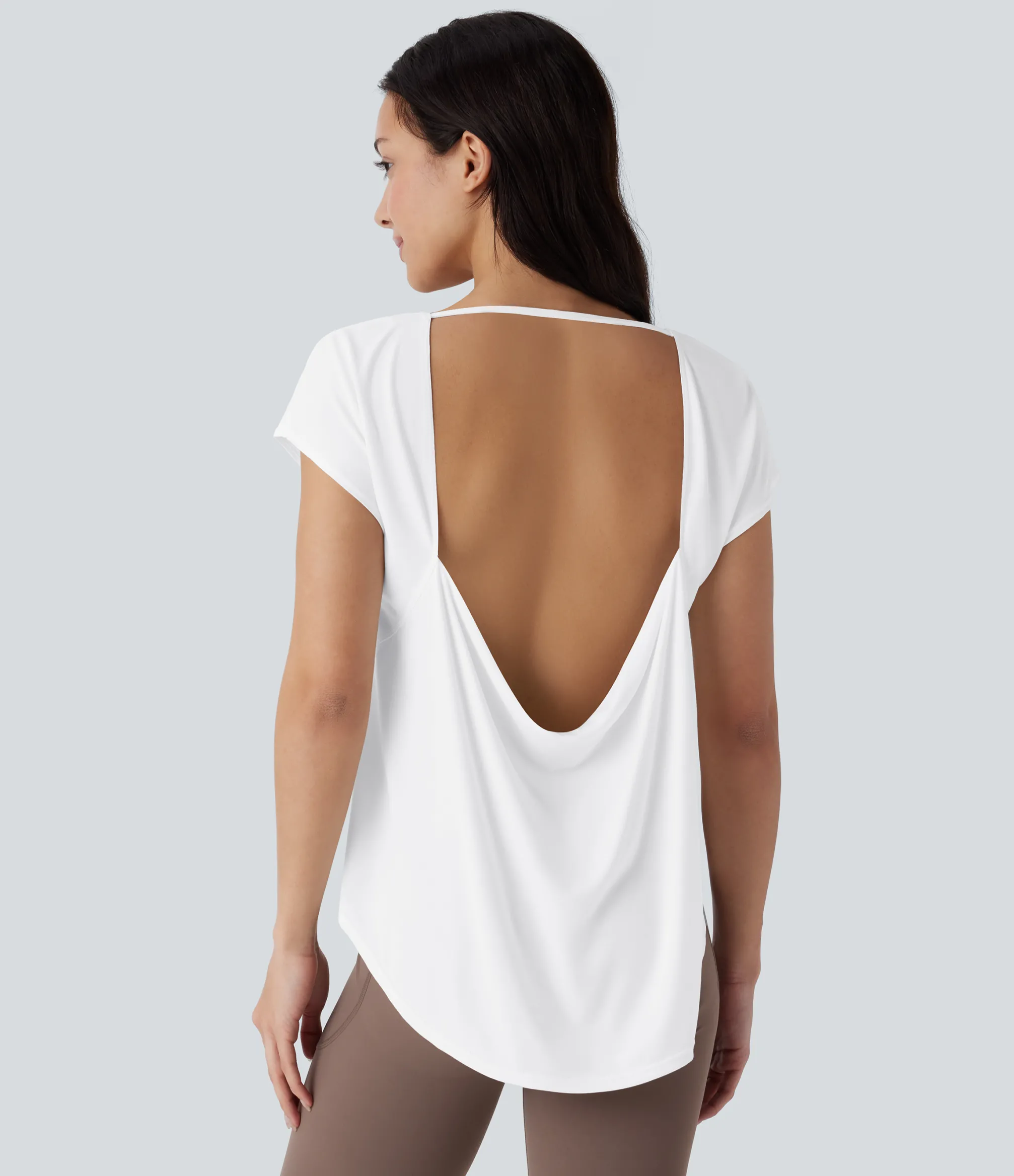 Yoga Tops|Sports Tops<HALARA Cowl Back Short Sleeve Curved Hem Yoga Sports Top