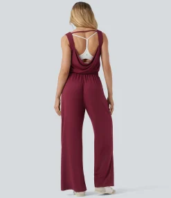 Jumpsuits<HALARA Cowl Backless Sleeveless Drawstring Casual Jumpsuit with Pockets