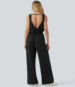 Jumpsuits<HALARA Cowl Backless Sleeveless Drawstring Casual Jumpsuit with Pockets