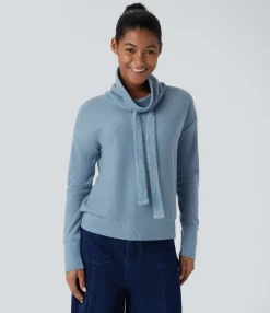Sweatshirts & Hoodies<HALARA Cowl Neck Drawstring Dropped Shoulder Long Sleeve Relaxed Waffle Casual Sweatshirt