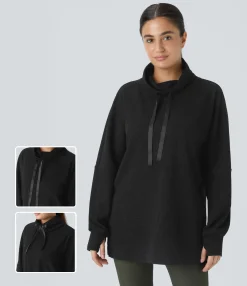 Sweatshirts & Hoodies<HALARA Cowl Neck Drawstring Thumb Hole Knit Waffle Casual Sweatshirt