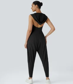 Jumpsuits<HALARA Cowl Neck Hooded Sleeveless Yoga Harem Jumpsuit
