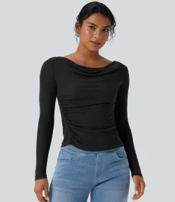 Casual Tops<HALARA Cowl Neck Long Sleeve Ruched Casual Wool Top