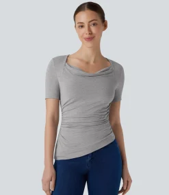 Casual Tops<HALARA Cowl Neck Ruched Asymmetric Hem Slim Casual Top