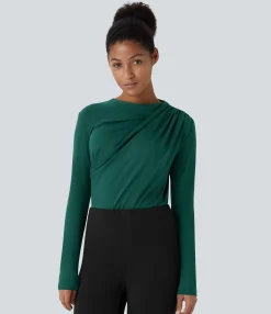 Work Tops<HALARA Cowl Neck Ruched Long Sleeve Slim Work Top