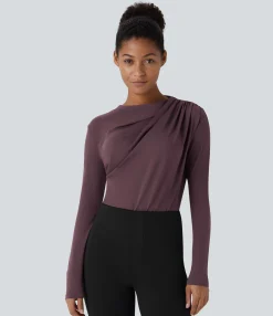Work Tops<HALARA Cowl Neck Ruched Long Sleeve Slim Work Top
