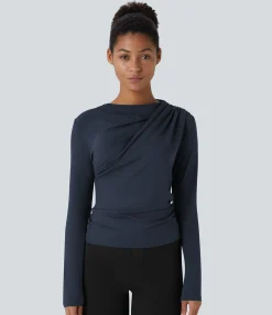 Work Tops<HALARA Cowl Neck Ruched Long Sleeve Slim Work Top