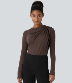 Work Tops<HALARA Cowl Neck Ruched Long Sleeve Slim Work Top