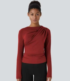 Work Tops<HALARA Cowl Neck Ruched Long Sleeve Slim Work Top