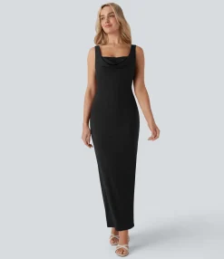 Dresses|Party Dresses<HALARA Cowl Neck Sleeveless Ruched Slim Maxi Dress