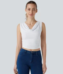 Casual Tops<HALARA Cowl Neck Sleeveless Ruched Cropped Casual Top