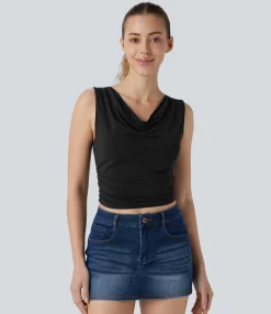 Casual Tops<HALARA Cowl Neck Sleeveless Ruched Cropped Casual Top