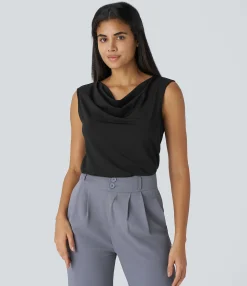 Work Tops|Shirts Blouses<HALARA Cowl Neck Sleeveless Work Blouse