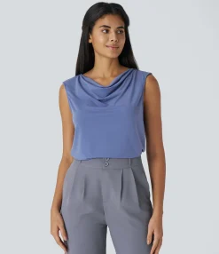 Work Tops|Shirts Blouses<HALARA Cowl Neck Sleeveless Work Blouse