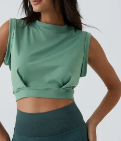 Casual Tops|Yoga Tops<HALARA Crew Neck Sleeveless Cropped Yoga Tank Top