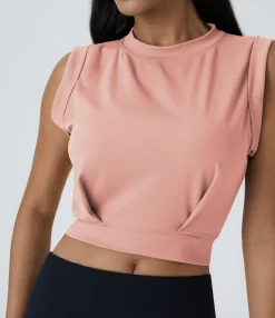 Casual Tops|Yoga Tops<HALARA Crew Neck Sleeveless Cropped Yoga Tank Top