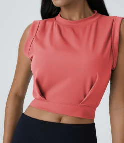 Casual Tops|Yoga Tops<HALARA Crew Neck Sleeveless Cropped Yoga Tank Top