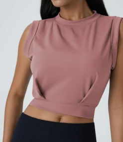 Casual Tops|Yoga Tops<HALARA Crew Neck Sleeveless Cropped Yoga Tank Top