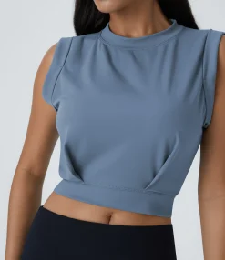 Casual Tops|Yoga Tops<HALARA Crew Neck Sleeveless Cropped Yoga Tank Top