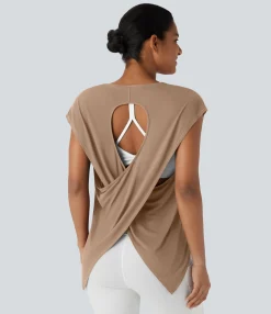 Sports Tops|Sports Tops<HALARA Crossover Asymmetric High-Low Hem Running Sports Top