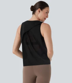 Sports Tops|Sports Tops<HALARA Crossover Contrast Mesh Yoga Sports Top