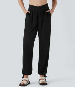 Joggers|Joggers<HALARA Crossover High Waisted Pocket Drawstring Casual Joggers