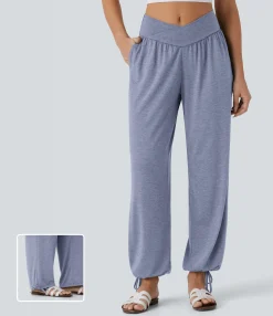 Joggers|Joggers<HALARA Crossover High Waisted Pocket Drawstring Casual Joggers