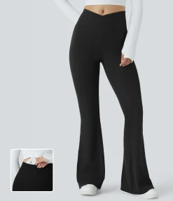 High-Waisted Pants|Skinny Pants<HALARA Crossover High Waisted Pocket Waffle Casual Flare Pants