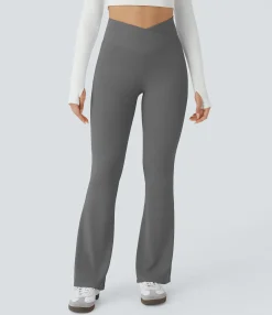 High-Waisted Pants|Skinny Pants<HALARA Crossover High Waisted Pocket Waffle Casual Flare Pants