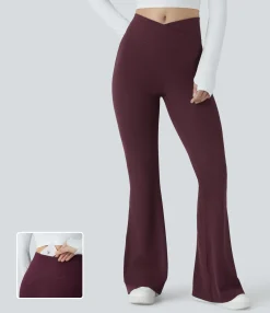 High-Waisted Pants|Skinny Pants<HALARA Crossover High Waisted Pocket Waffle Casual Flare Pants