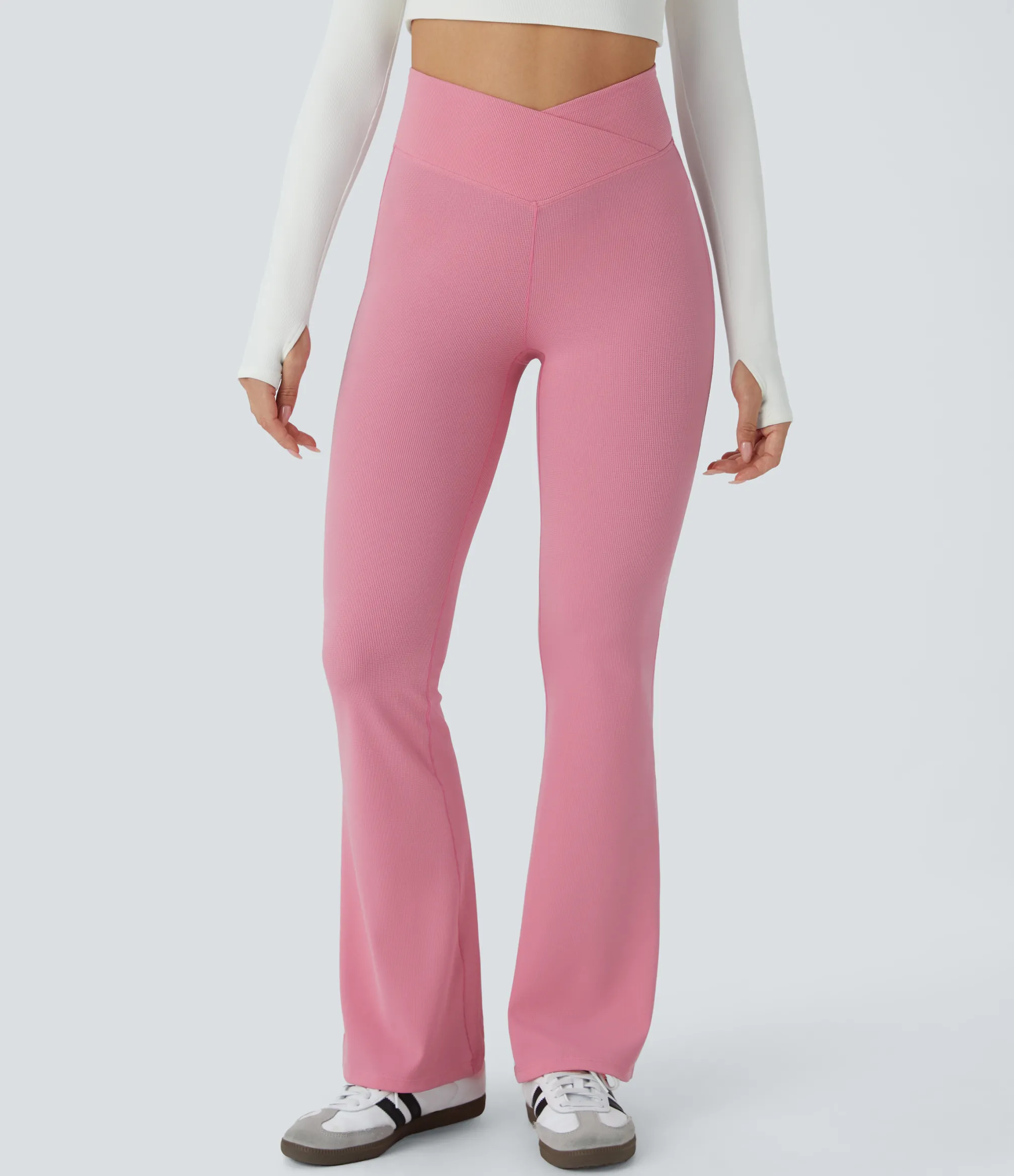High-Waisted Pants|Skinny Pants<HALARA Crossover High Waisted Pocket Waffle Casual Flare Pants
